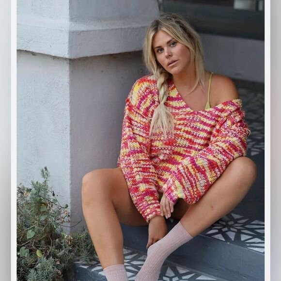 Anthropologie Flat Line Striped Savannah V-Neck Sweater size XS - Picture 4 of 11